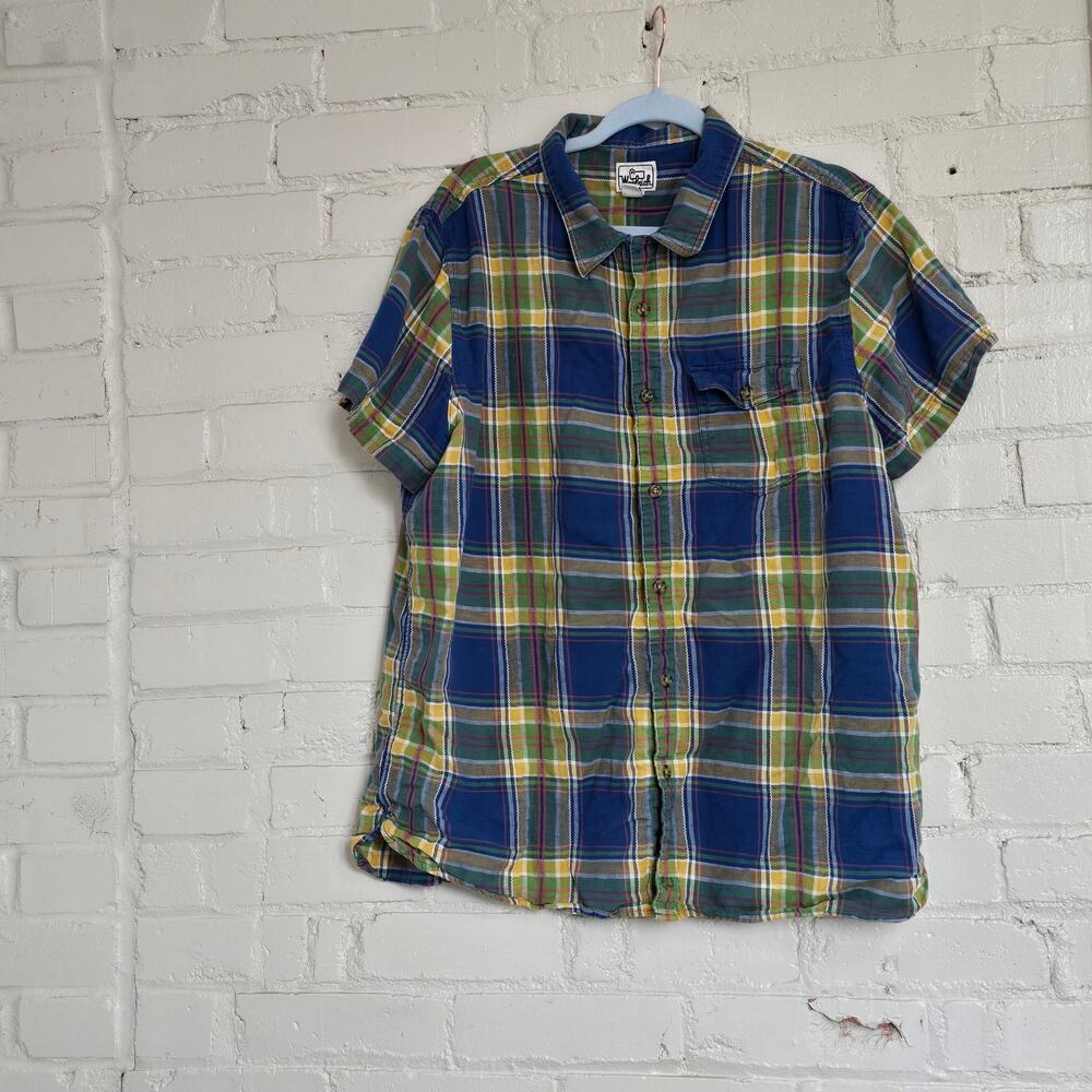 Woolrich XL, Short-sleeve Button-up Multicolor Plaid Shirt: Gorpcore, Academia